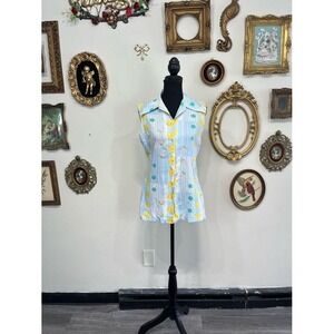 VTG 70s Judy Bond Pastel Floral Strawberry Patchwork Sleeveless Button Up Top 12